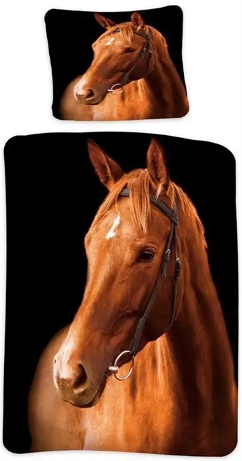 Billede af Heste sengetøj - 140x200 cm - Stort og flot heste motiv - Vendbar dynebetræk - 100% bomulds sengesæt